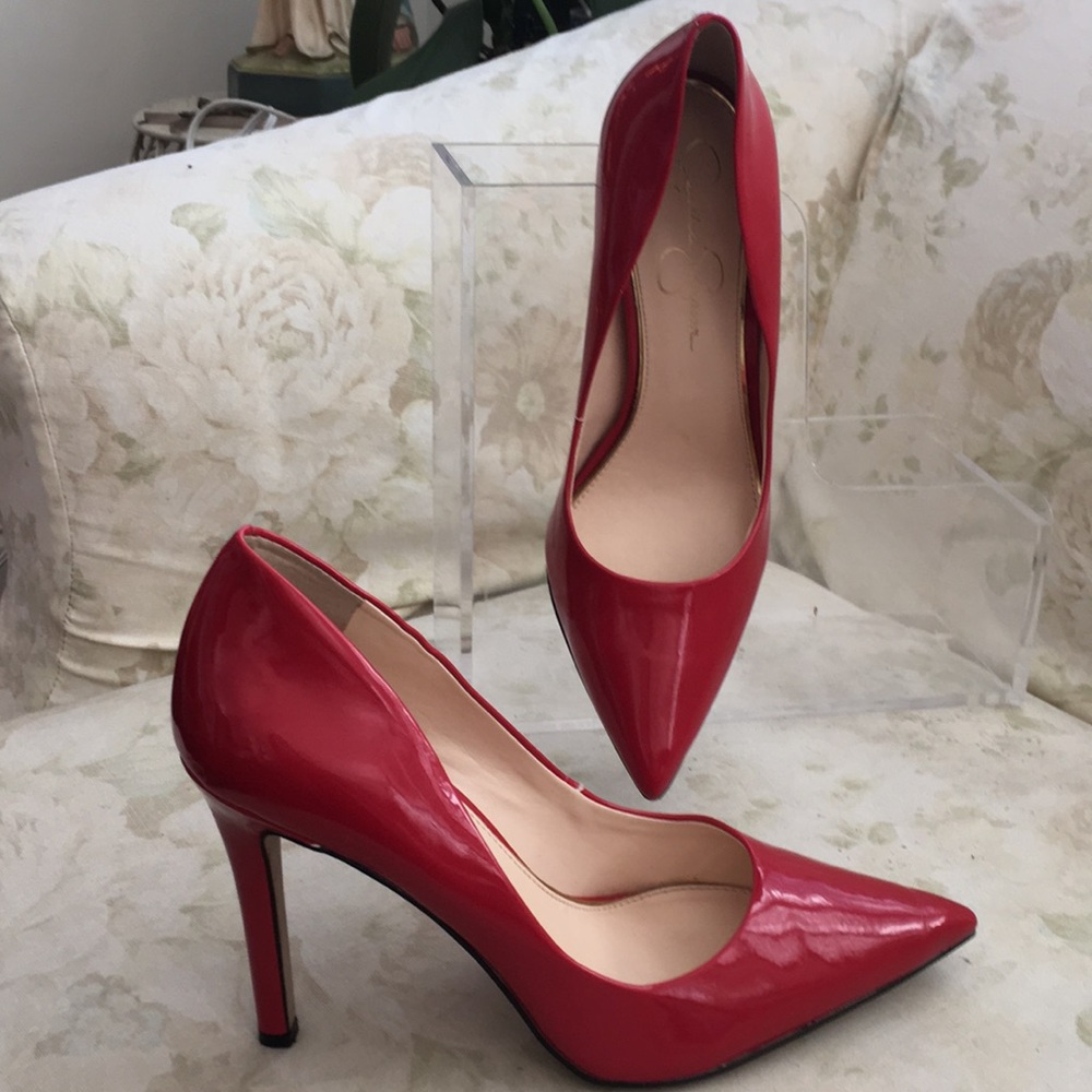 Jessica Simpson red stiletto patent leather pumps, classic, sz. 10